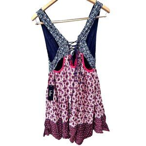 NEW Lulus‎ La Vie En Roses Navy and Red Floral Print Dress- Sz. M